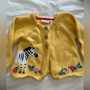 JoJo Maman Bebe Yellow Cardigan with Zebra and Floral Embroidery